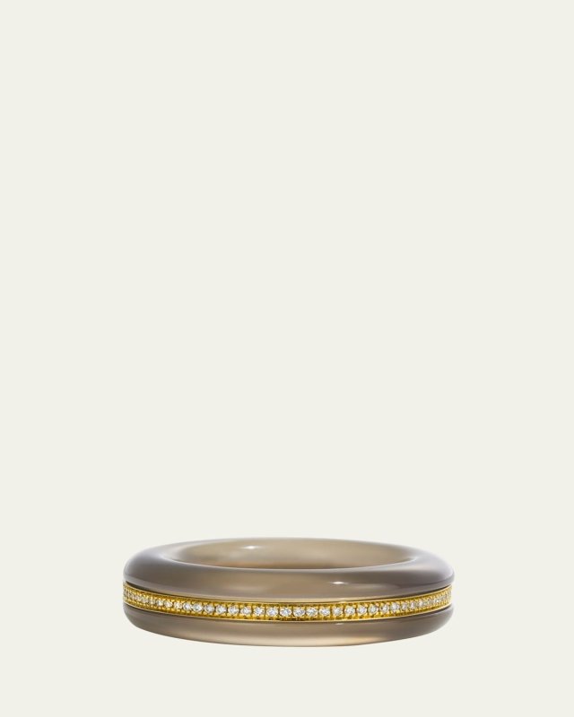 14K Yellow Gold Diamond Essential Gem Stacking Ring with Grey Agate